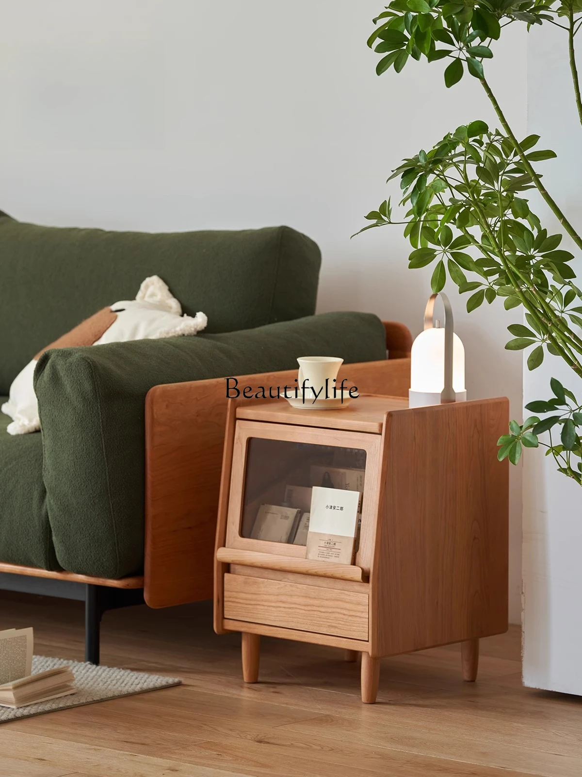 

Solid wood bedside table Japanese simple storage cabinet cherry wood