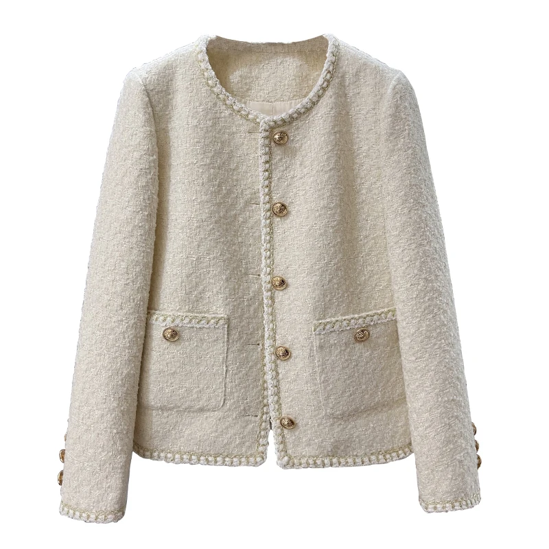 Elegantes Rundhals-Anzugjacke für Damen: Hochwertige Vintage-Mode für Herbst und Winter – Neu eingetroffen, trendiges Oberteil im Pendler-Stil