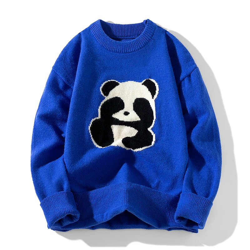 Panda printed sweater men\'s 2024autumn and winter new fashion versatile couple clothing loose elastic warm long sleeved pullover