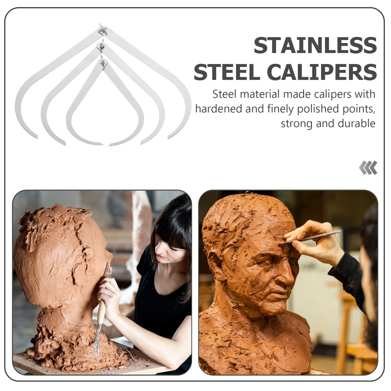 

3pcs Stainless Steel Outside Caliper For Clay Sculptures Pottery Ceramic Modeling Measurement Tool Craft Supplies