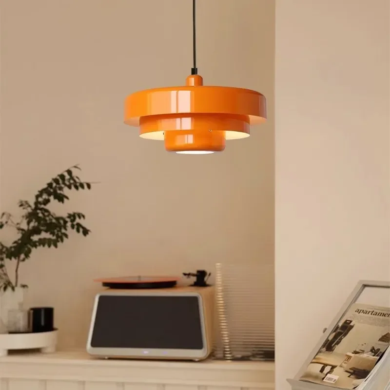 LED Nordic Pendant Light 3 Layers Dark Green Circle Hanging Lamps Bedroom Room Decor Orange Lamp Coffee Restaurant Home Fixtures