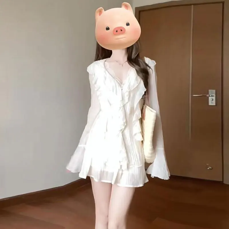 

K-Drama Main Female Character Style Long Sleeve Shirt And Skirt Set Comfortable Cotton French Style Fashionable Autumn O...