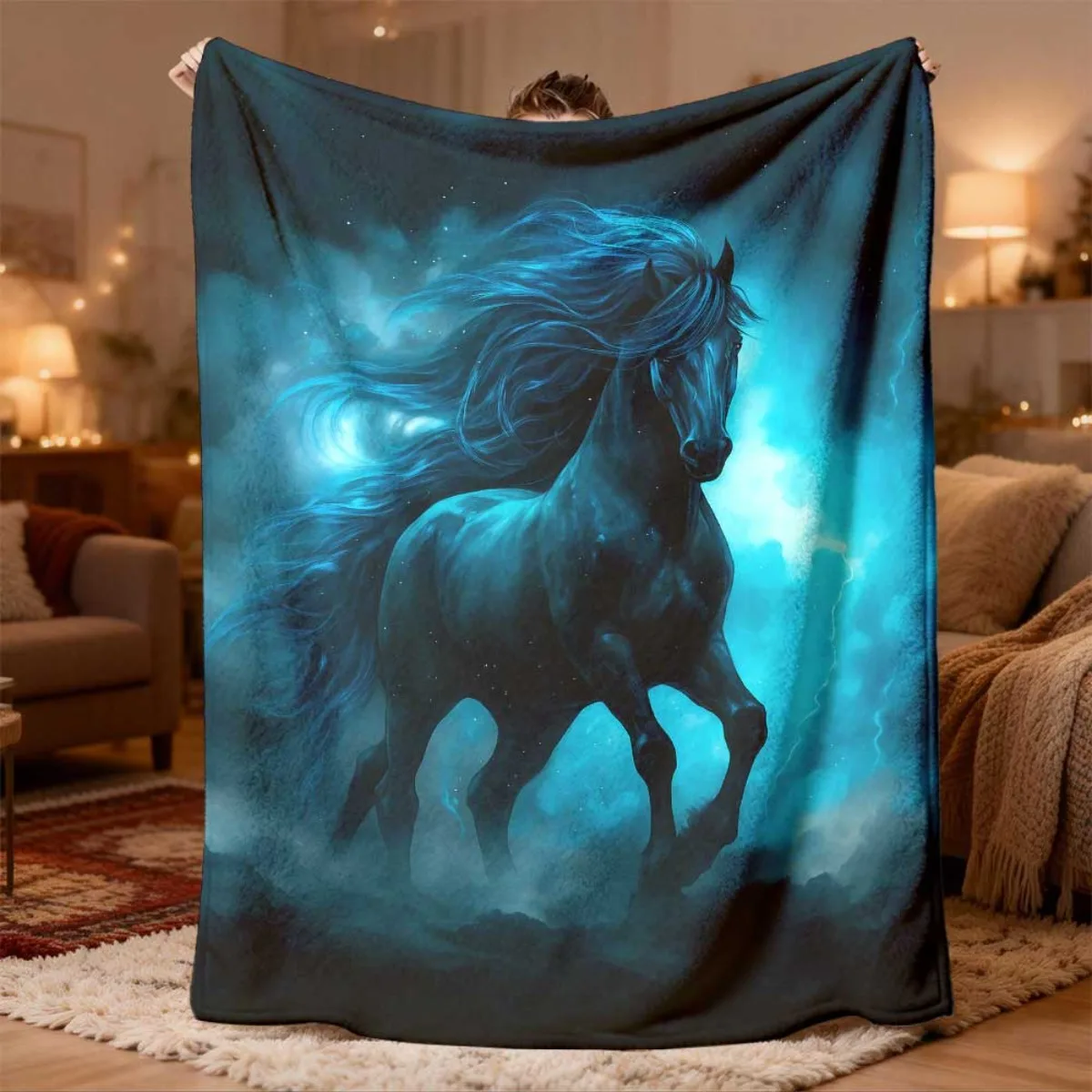 Large Fantasy Horse Blanket Magical Pegasus Art Throw Cozy Sofa Bed Decor 150x200cm