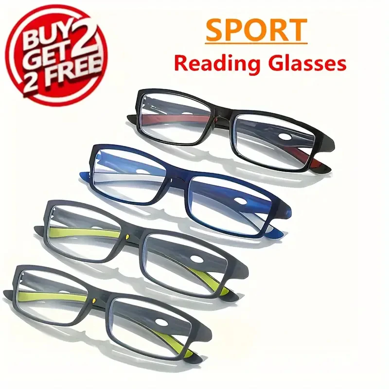 【KAUFEN SIE 2, ERHALTEN SIE 2 GRATIS】Sport-Lesebrille +1,0 bis +4,0 – Leichter Kunststoffrahmen, langlebig und bequem, mehrfarbiges Set für Herren