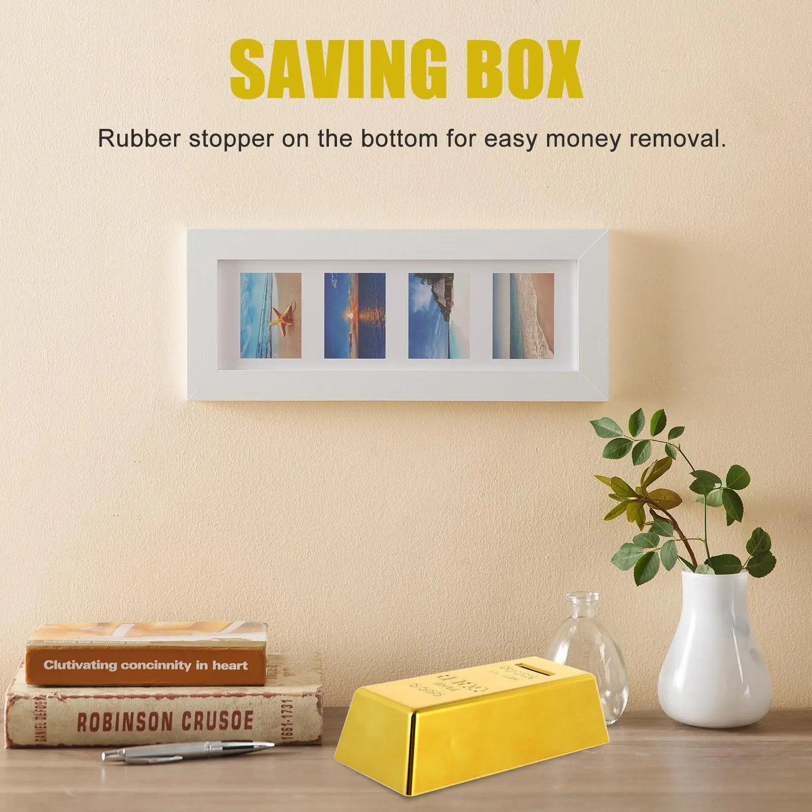 Gold Bar Shaped Money Box Plastic Material Coin Bank Saving Pots Storage Container Saving Box Home Decor Piggy Bank Stoppers