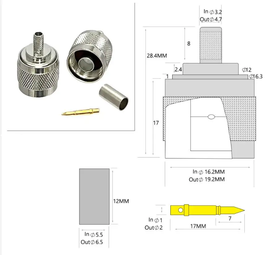 1pc N Male Plug  RF Coax Connector Crimp for RG58 RG142 RG400 LMR195 Cable Straight Nickelplated New for Wifi Wholesale