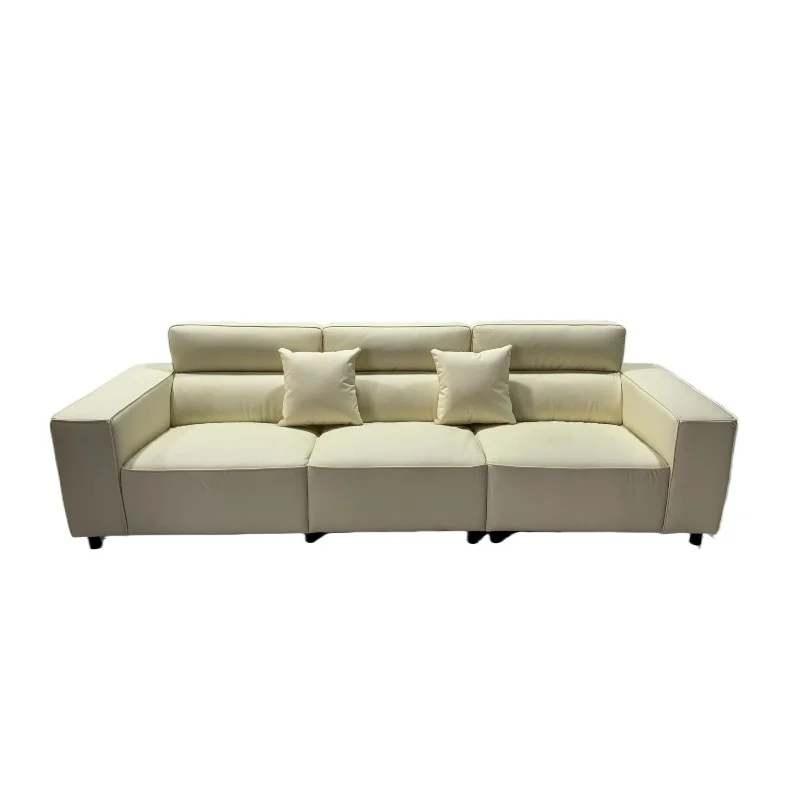 Italian minimalist tofu sofa, living room first layer cowhide leather art modern simple sofa