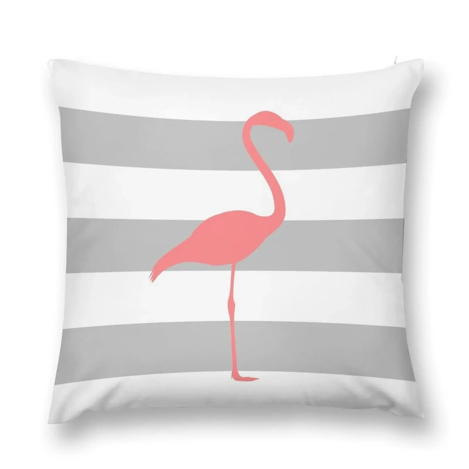 

Tropical Pink Flamingo On Silver Gray And White Stripes Throw Pillow Pillowcase Cushion anime girl pillow