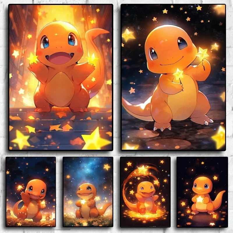 

Canvas Artwork Painting Pokemon Charmander Kid Action Figures Aesthetic Poster Children's Bedroom Decor Prints and Prints Gift