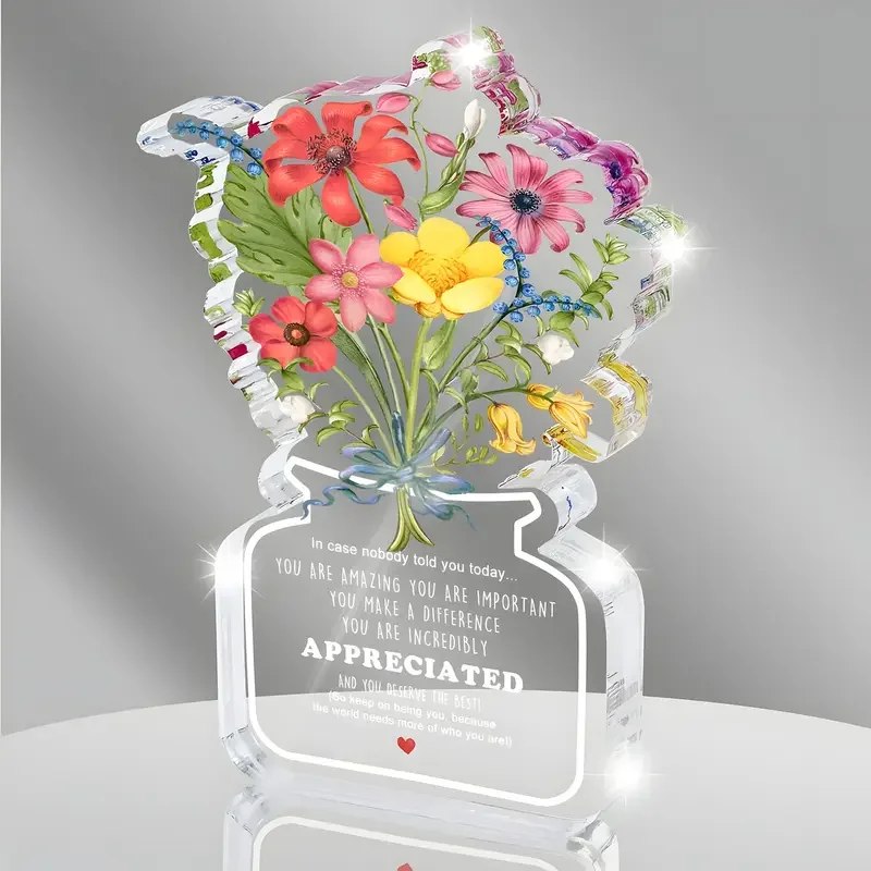 2D Flat, 1pc Inspirational Acrylic Desk Decor with Floral Design & 
