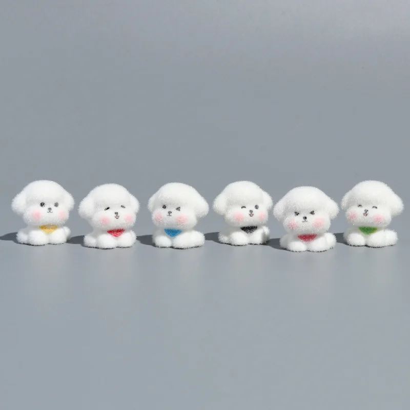 Little White Dog Fluffy Resin Animal Figures Cute Mini Desk Ornament Car Dashboard Accessory DIY Craft Supplies