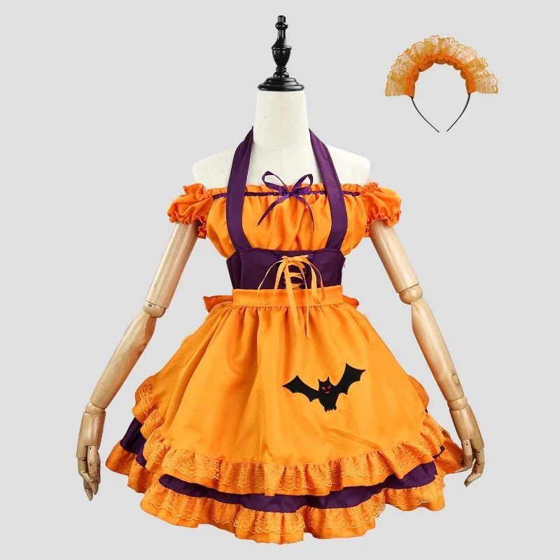 

Carnival Clothing New Halloween Maid Pumpkin Costume Women Plus Size Bat Vampire Animation Show Party Maid Outfits Sweet Big Bow