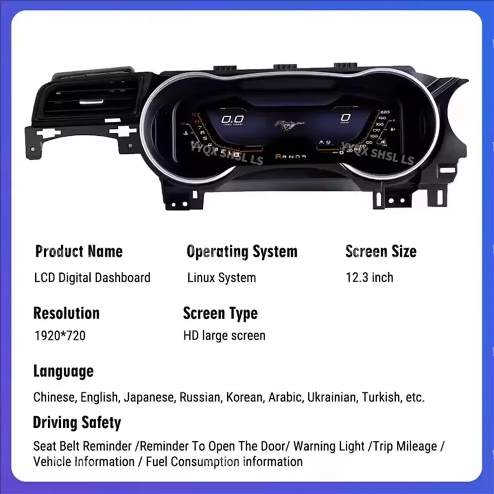 

12.3-inch digital instrument cluster Ford Mustang (2015-2021) odometer tachometer instrument cluster IOS Carplay support