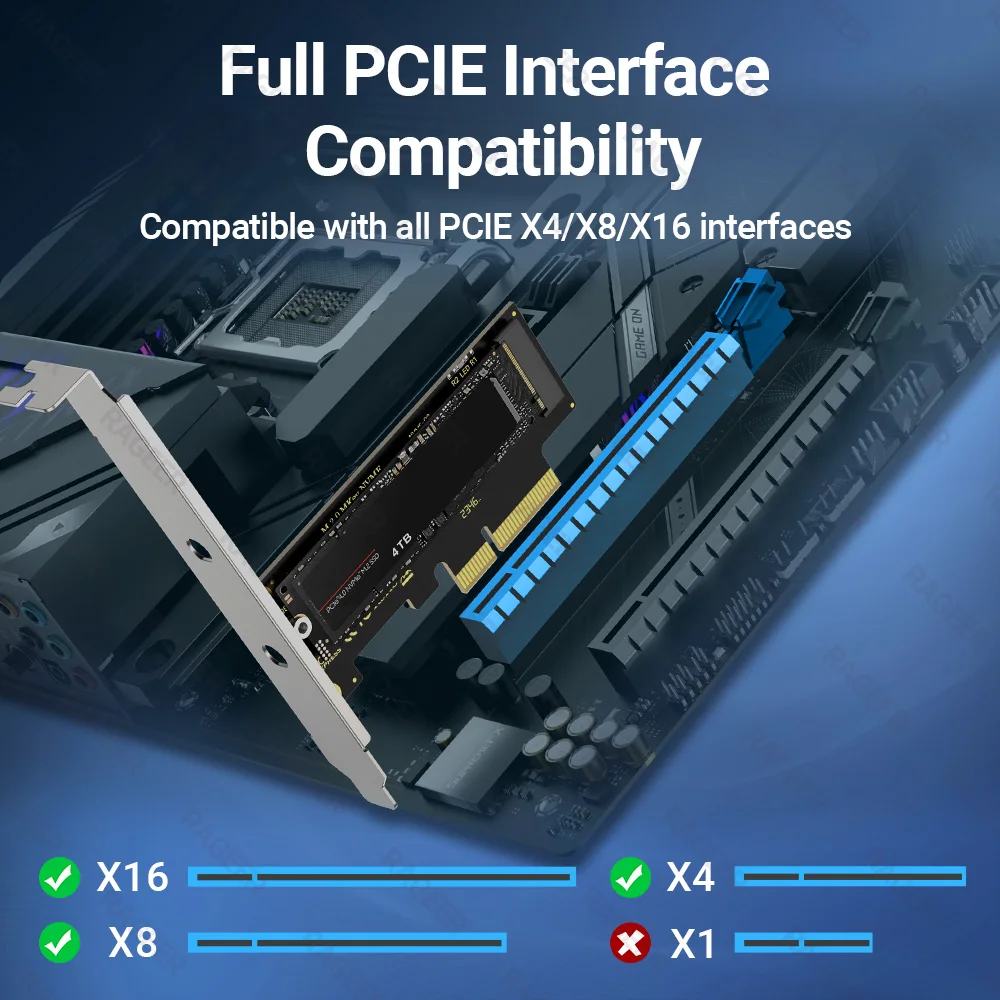 Переходная карта RAGEER PCIE-NVMe X4, PCI Express 4,0/3,0 64 Гбит/с на M.2 2280/60/42/30 SSD конвертер с металлическим профильным кронштейном