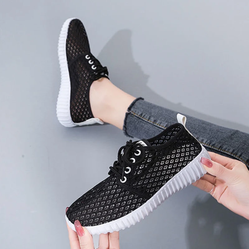 Summer Shoes for women Mesh Hollow No-slip Comfort Breathable Ladies Sports Shoes Casual Soft Portable Wedge Flat Sneakers Women