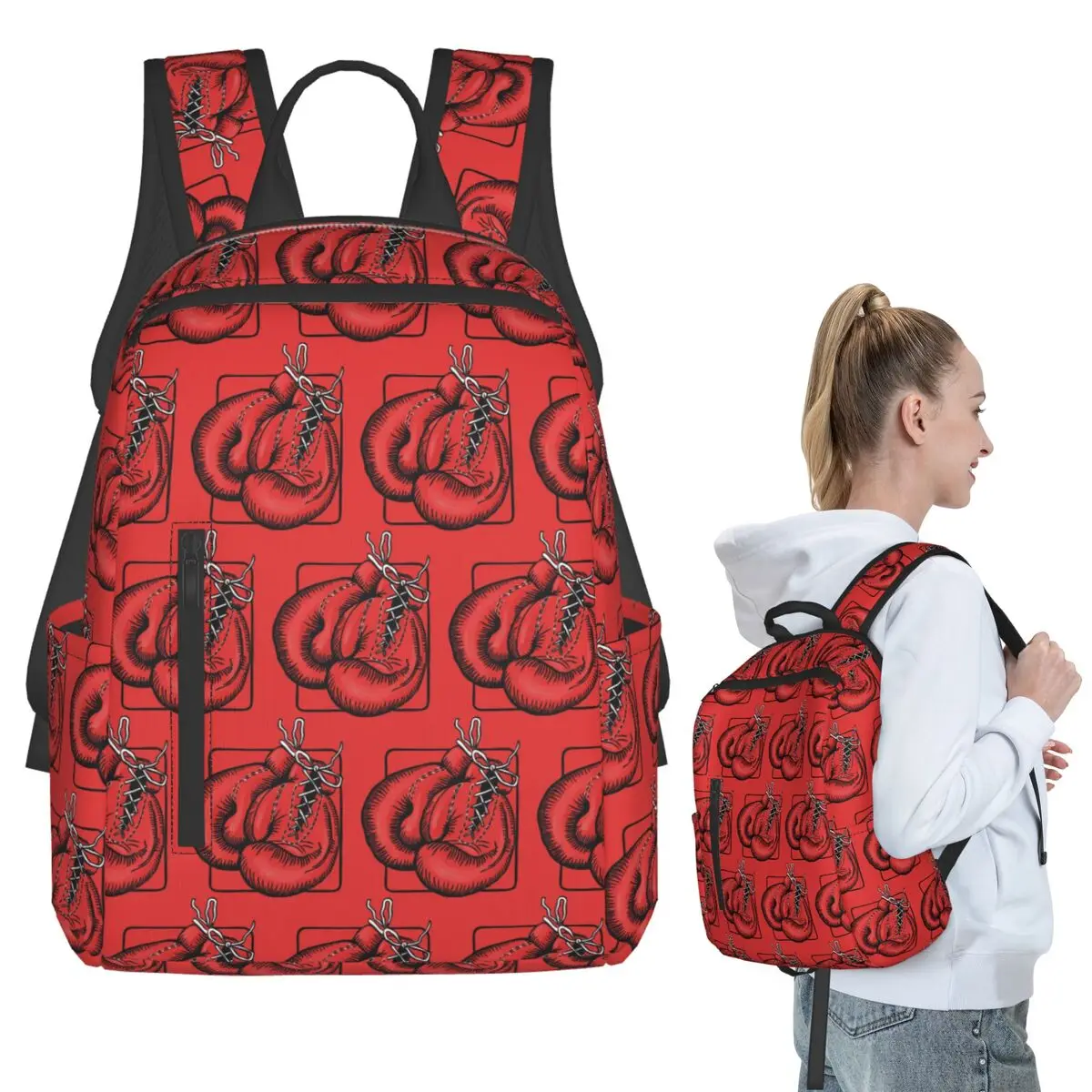 

Red Boxing Gloves Backpack Student BookBag Children School Bag Laptop Shoulder Bags Men Women