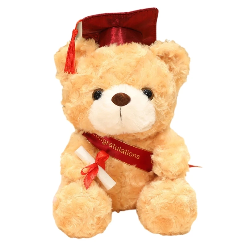 F19F Snuggly Diploma Hat Bear Decoration Animal Figurine Birthday Present 23cm Plush Bear Toy for Collectors and Kids