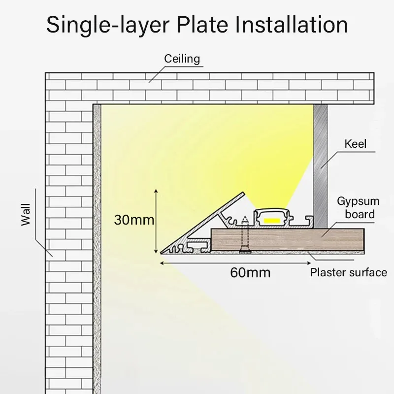 Gypsum Suspension Linear Lamp Milky Cover Lighting Plaster in LED Profile Ceiling Indirect Drywall Aluminum LED Profile Lights