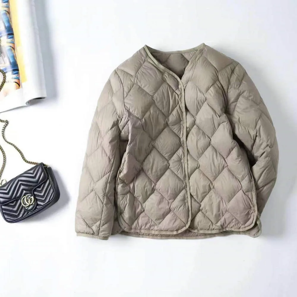 Frauen Liner Ente Unten Jacke V-ausschnitt Weibliche Winter Warm Kragen Mode Ultraleicht Stepp Puffer Mantel Büro Dame