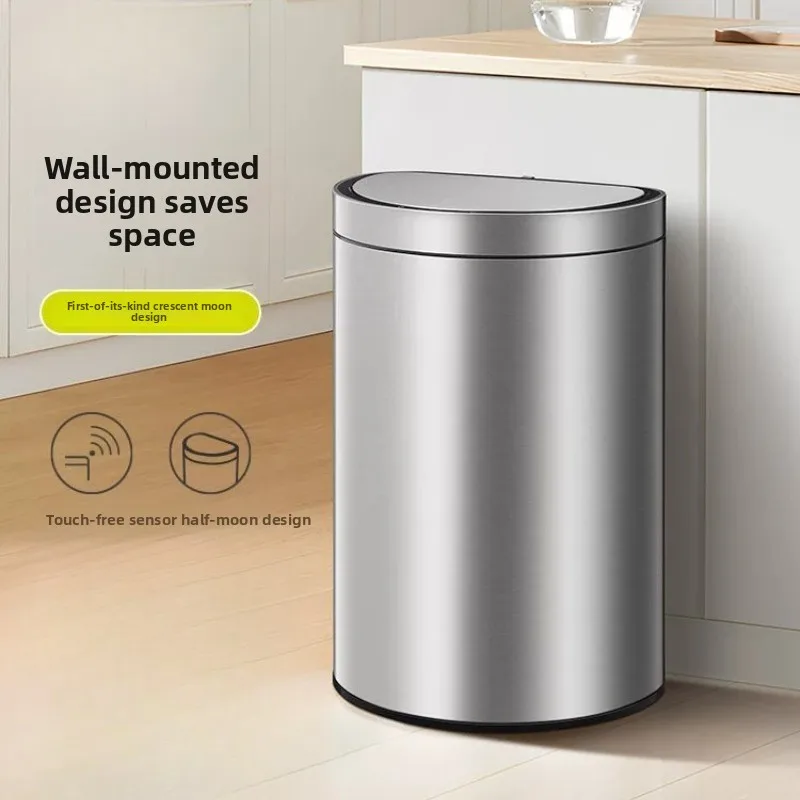 

Smart Trash Can Touchless Stainless Steel Garbage Bin for Kitchen Luxury Half Round Waste Bucket for Living Room Smart Dustbin