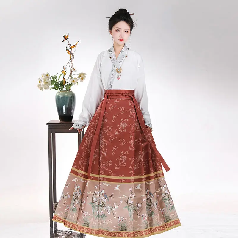 Yourqipao Ancient Hanfu Chinese Style Costume Mamianqun Ming Dynasty Weaving Gold Horse Face Skirt Traditional Clothing