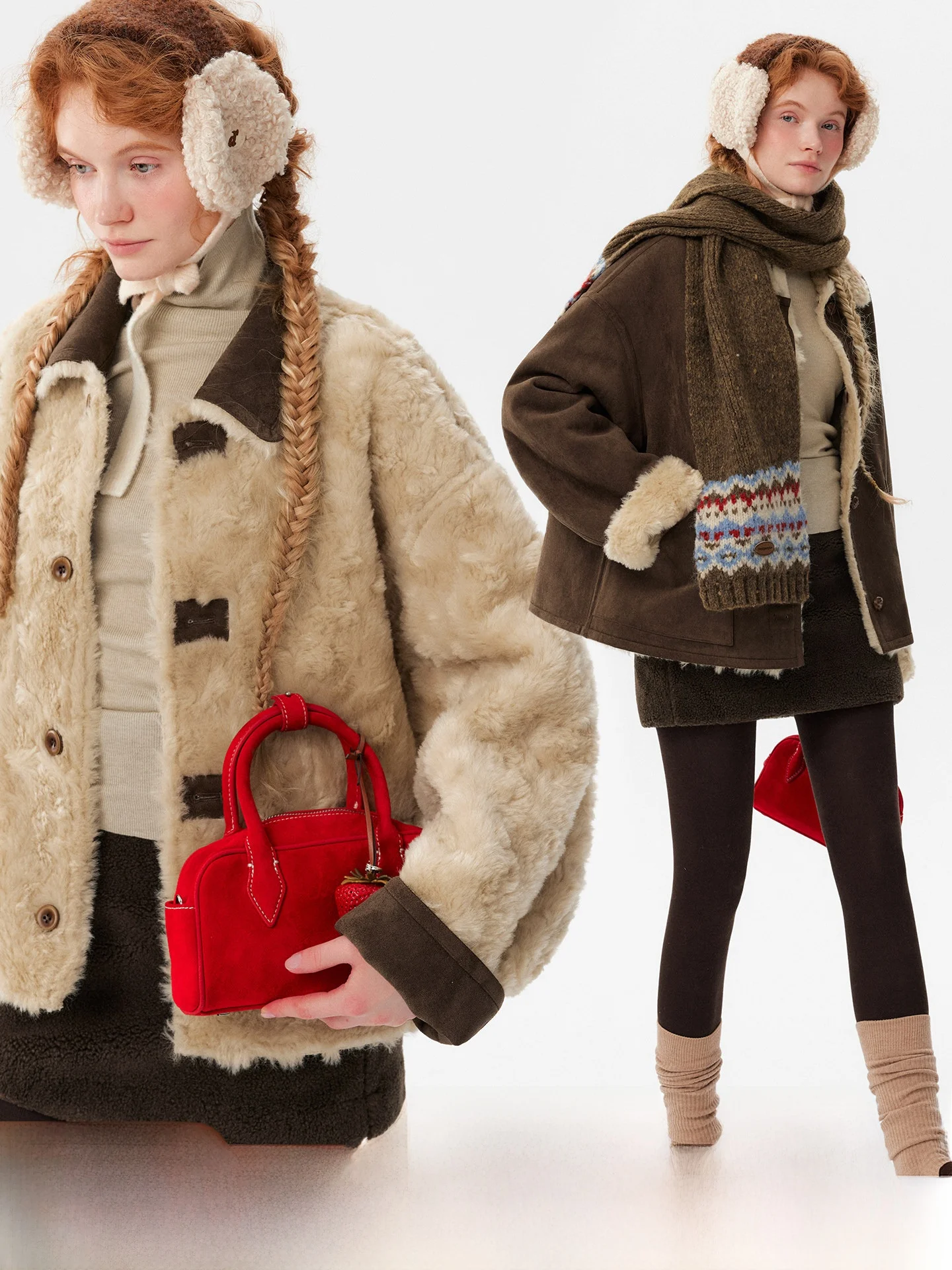 

plus Women's Double-Sided Wear Faux eepskin Jaet Color Blo Winter Warm ort Top American Sle Polyester Wool...