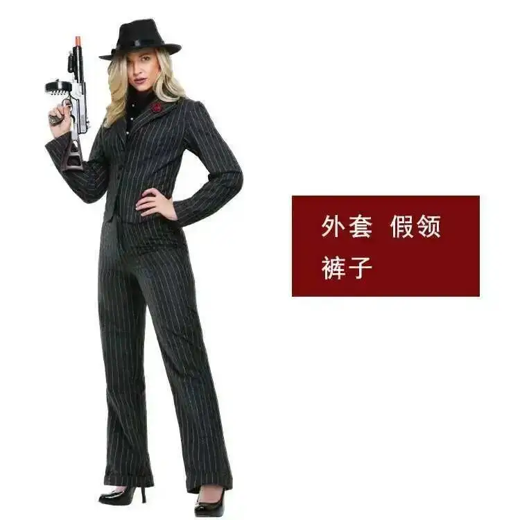 Día del Niño puesta en escena Halloween adulto mujer americano italiano película gunfight gang disfraz mafia italiana juego de rol c