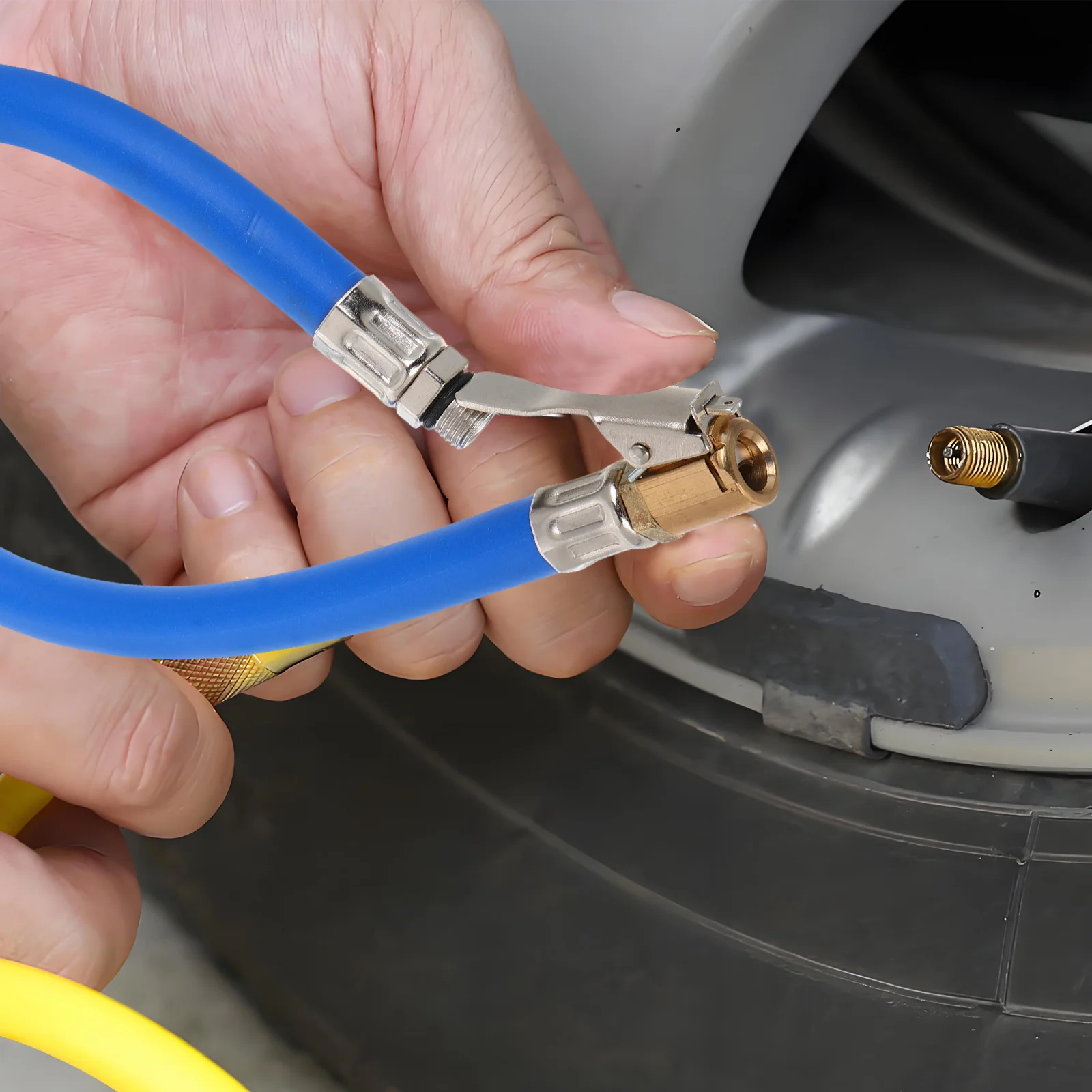 

Self-Locking Tire Inflator Air Tube, Copper Head Rubber Hose For Car Truck Bike, Pressure Gauge Compatible Fast Inflation Repair