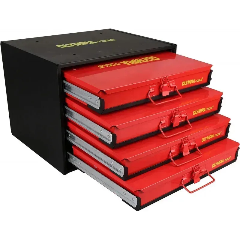 QAZ8-Olympia Tools 90-806 Hardware Organizer met 4 laden inclusief 2500 stuks kleine hardware. zwart/rood