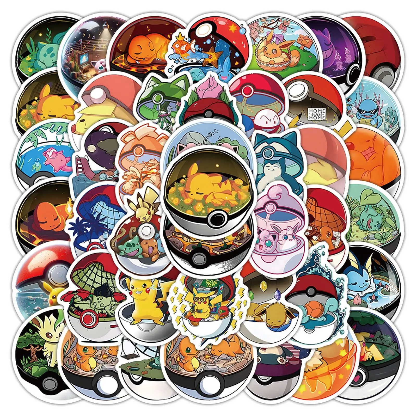 

55PCS Pokemon Ball Classic Anime Posters Stickers Pulp Fiction Godfather Retro Fashion Decals for Laptop Scrapbook Luggage Phone