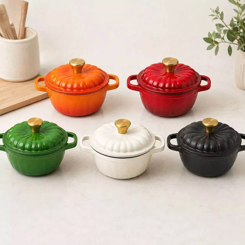 5pcs/lot 12cm Cast Iron Enameled Pumpkin Stew Pot Multi-color Mini Cookware