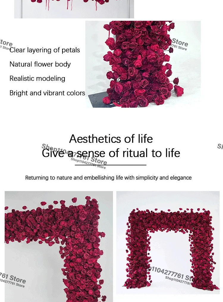 5D Luxuriöse Weiß/Rot-Burgunder Rosenblumenreihe Dekoration Hochzeits-Hintergrundrahmen Bogen Blumenarrangement Schaufensterdekoration Eventzubehör – Detail 5