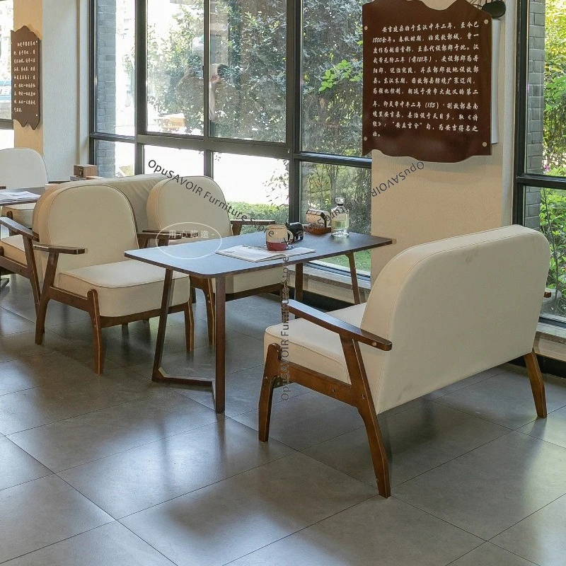 Commercial Cafe Furniture Set Solid Wood Table Chair with Booth Seating Tea House Milk Tea Shop Lounge Negotiation Area JT40C view 2