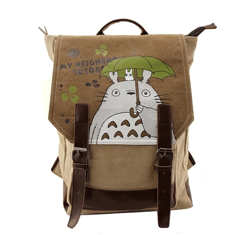 GHIBLI Canvas Backpack My Neighbor Totoro Cartoon Printing Backpacks Shoulder Schoolbag Hayao Miyazaki