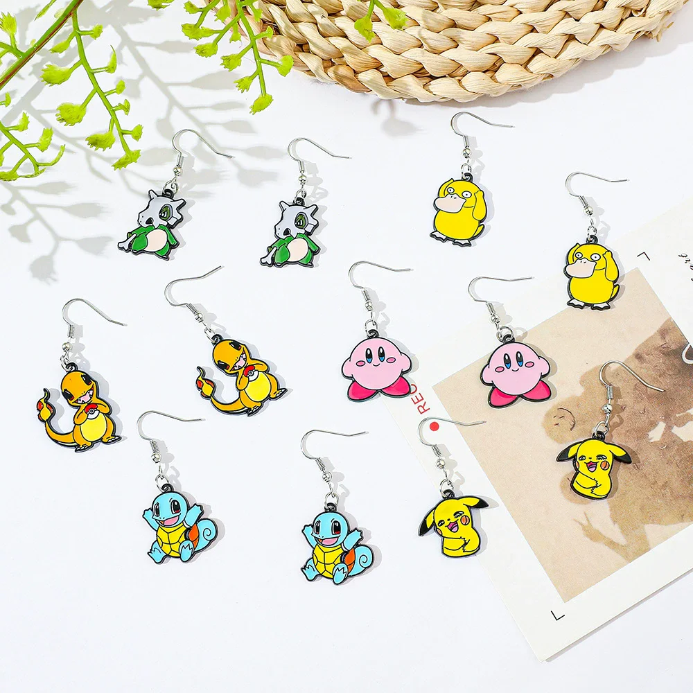 New Pokemon Cute Figure Pikachu Squirtle  Alloy Earrings Anime Character Fashion Accessory Jewelry for Women Girls Party Gift