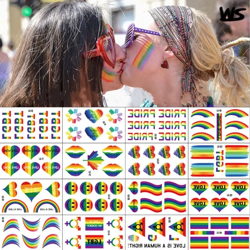 Tatuaje falso temporal Gay pegatina impermeable bandera del arco iris cara cosmética pierna brazo arte corporal para hombres mujeres 20 unids/set