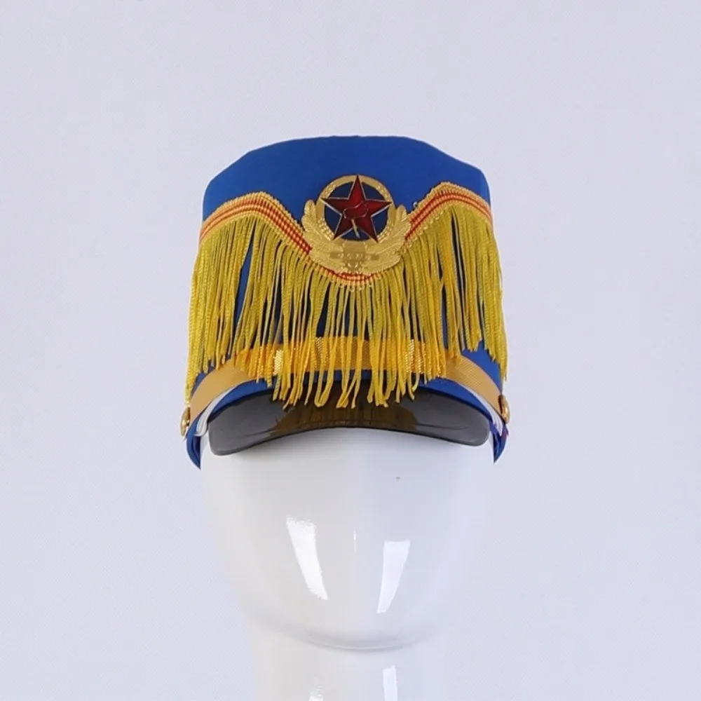 Stylish Drummer Hat Striped Marching Band Drum Band Hat Guard Parade Cap Performance Costume