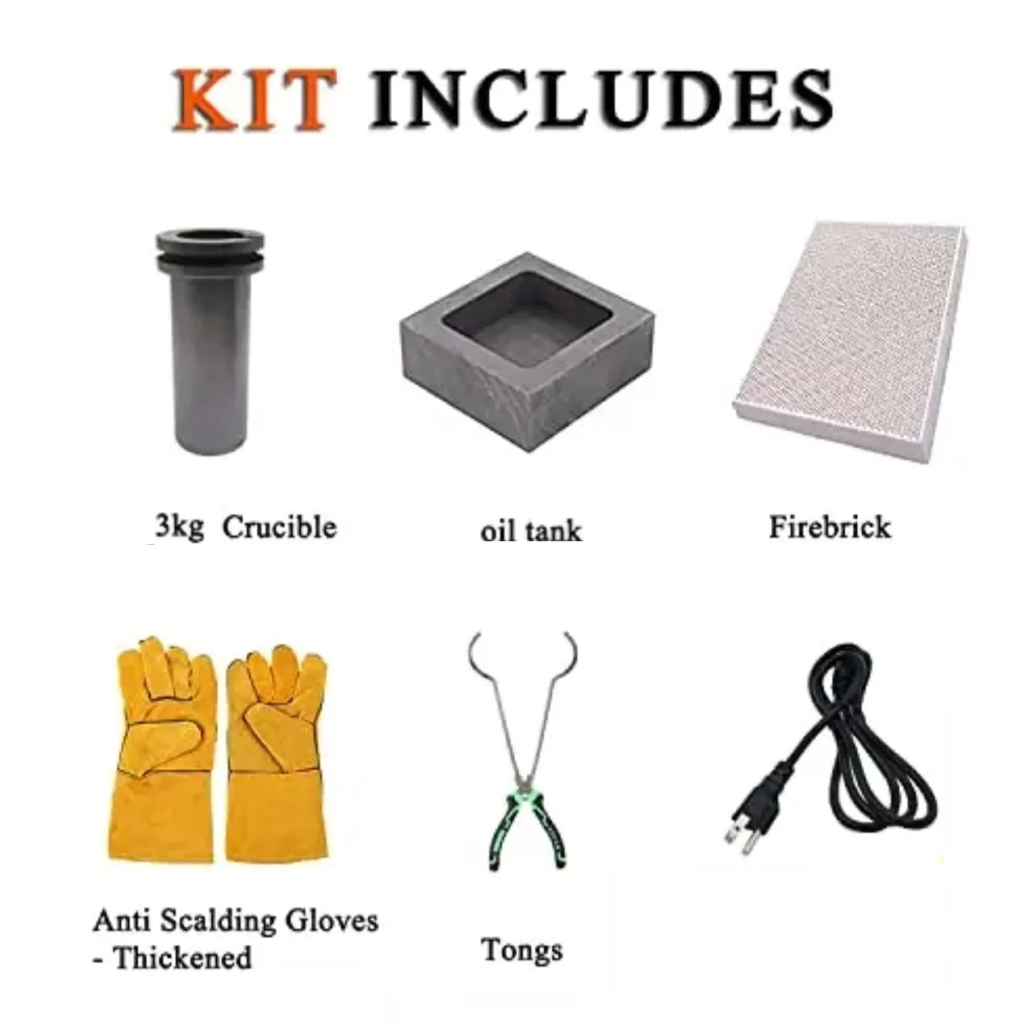 3KG Gold Melting Furnace 7 Pieces Kit With Crucible and Oil Groove for Gold Silver Aluminum Jewelry Casting and Melting 1400W