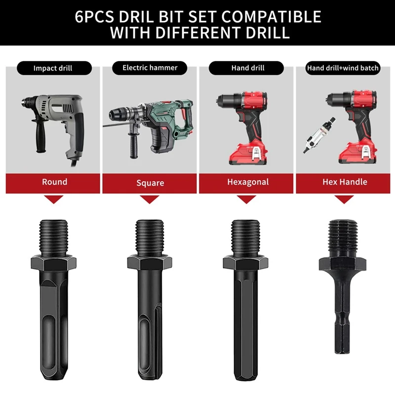 AT51-6 PCS ฟืน Log Splitter,38 มม.+ 50 มม.Log Splitter เจาะ Bits, ไม้ Log Splitter + 4 จับ