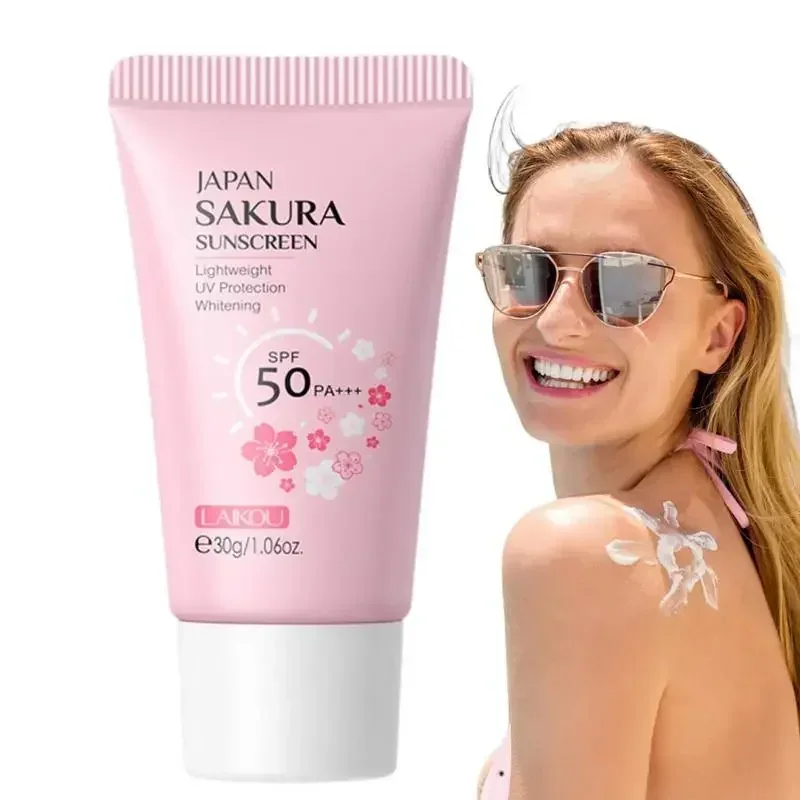 1-2PCS LAIKOU Sakura Facial Body Sunscreen Cream SPF50+ Refreshing Waterproof UV Protector Moisturizing Brightening 30g