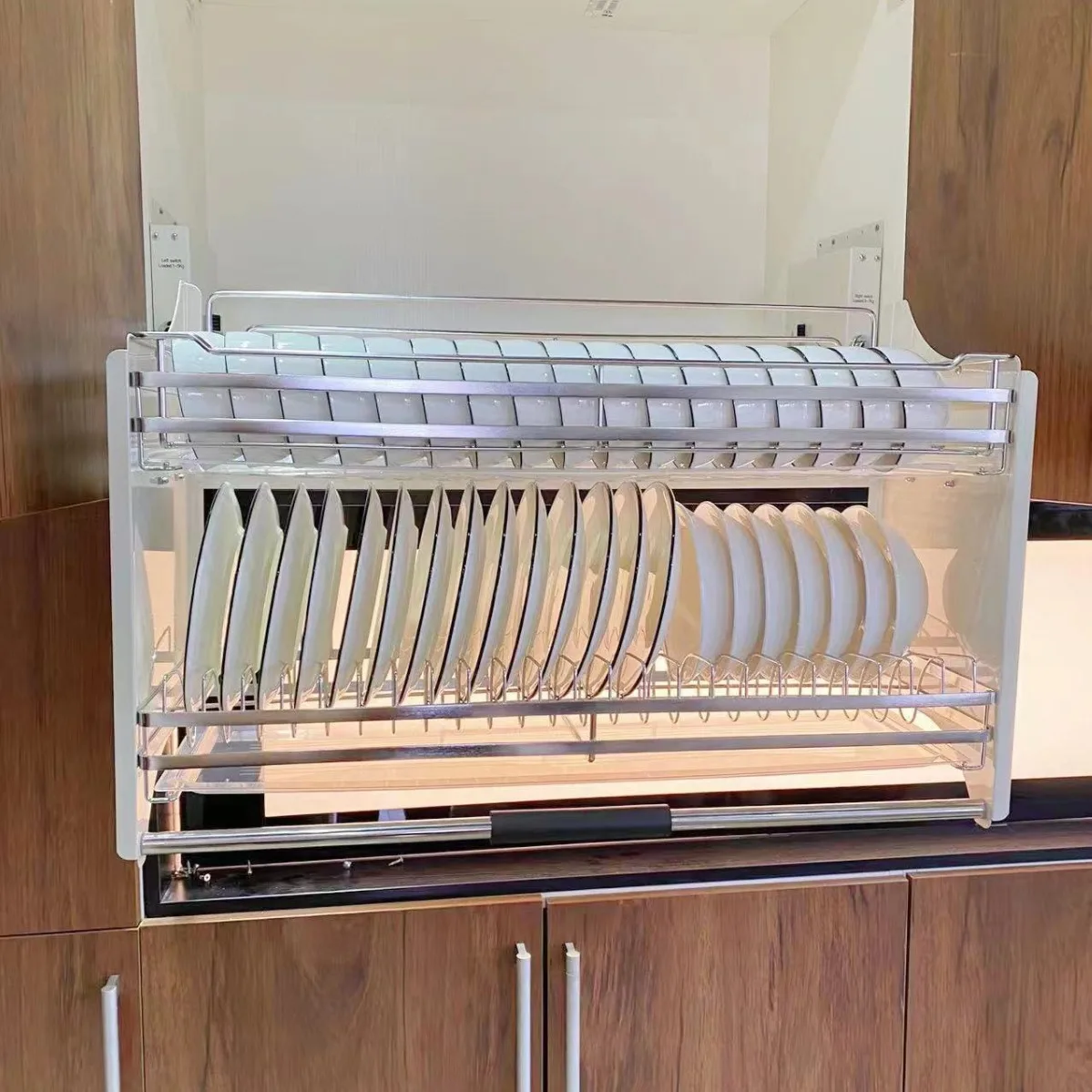 STT Pull Down Lift Basket Rack Cabinet Pull Basket High Quality Dish Rack Stainless Steel Kitchen Storage Basket