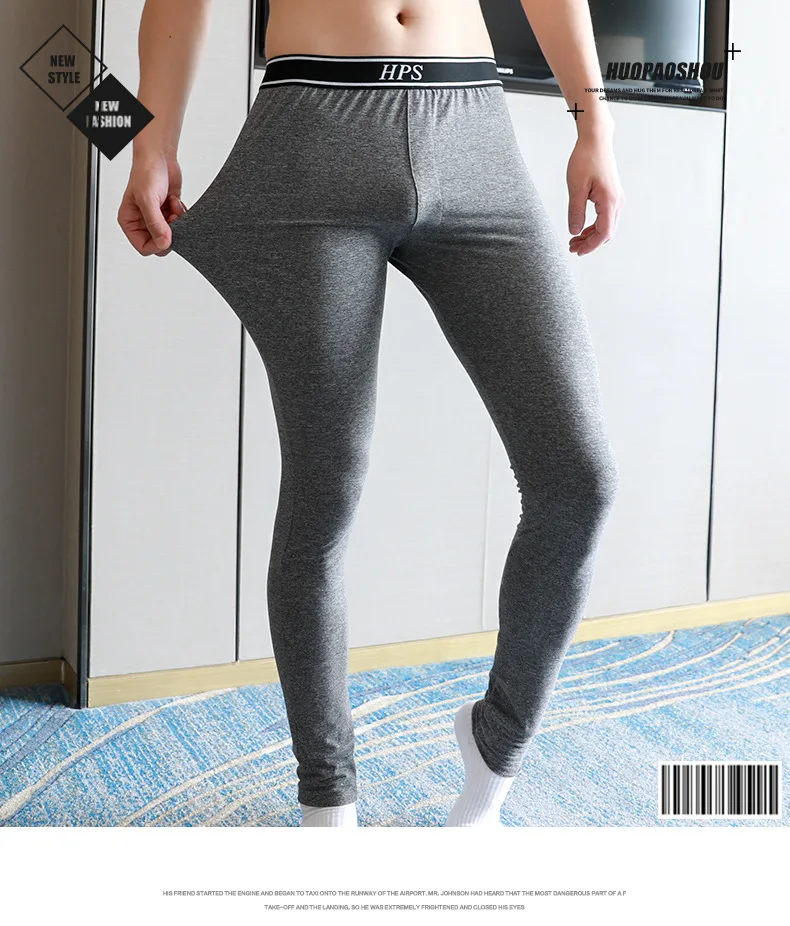 Men Thermal Underwear Autumn Pants Breathable Solid Color Winter Youth Spring Autumn Warm Woolen Pants Leggings Elastic Lingerie