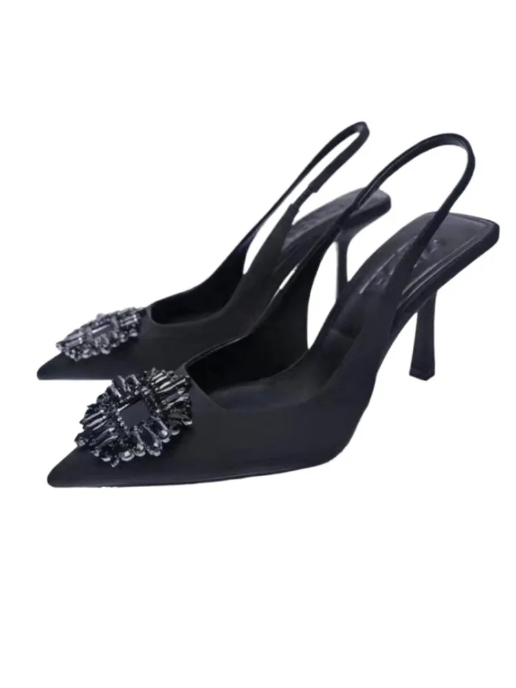 Nuove Slingbacks femminili scarpe con tacco alto da donna tacco alto solido ufficio carriera moda punta a punta Sexy sandalo di cristallo pompe