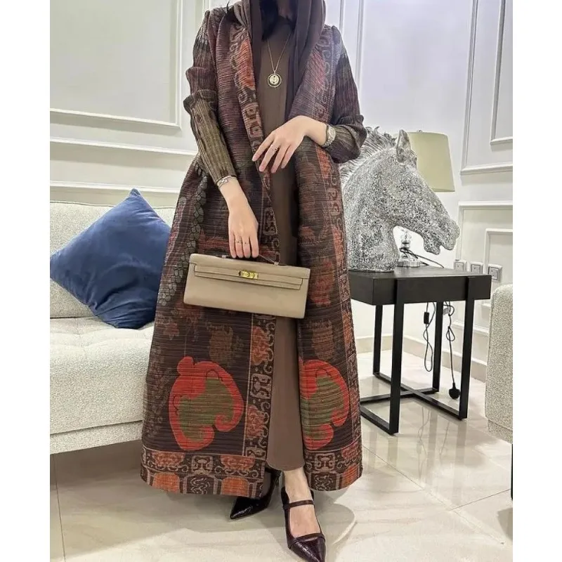 KAF Women Large Size Trench Lapel Long-sleeved Cardigan Retro Printing Original Design Female Luxury Robe Spring Fall Models