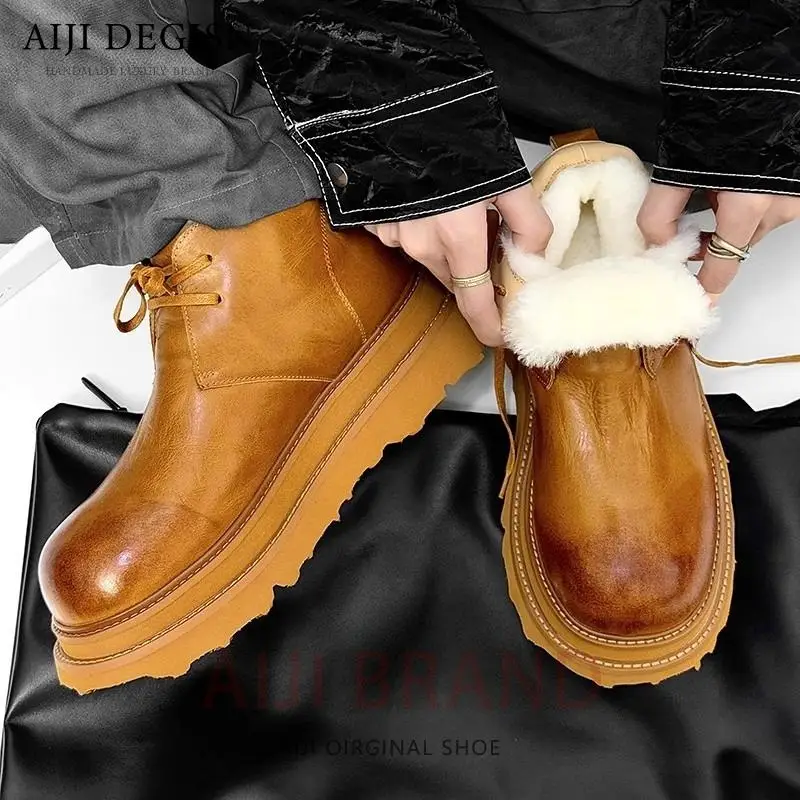 

Handmade Trendy Motorcycle Chelsea Work Boots Men's Snow Boots Winter Thick Sole Wool Warm Cold Resistant Ankle Boots Male