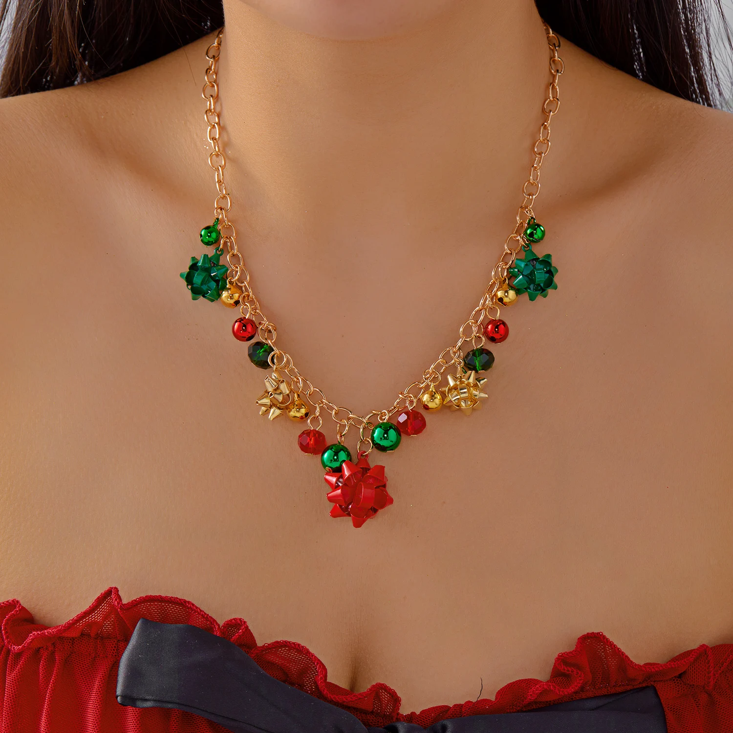 Klassische handgemachte Weihnachtsbaum Schneemann Rohr Halskette für Frauen trendige goldene Farbe Santa Schneeflocke Halskette Schmuck Zubehör – Detail 4