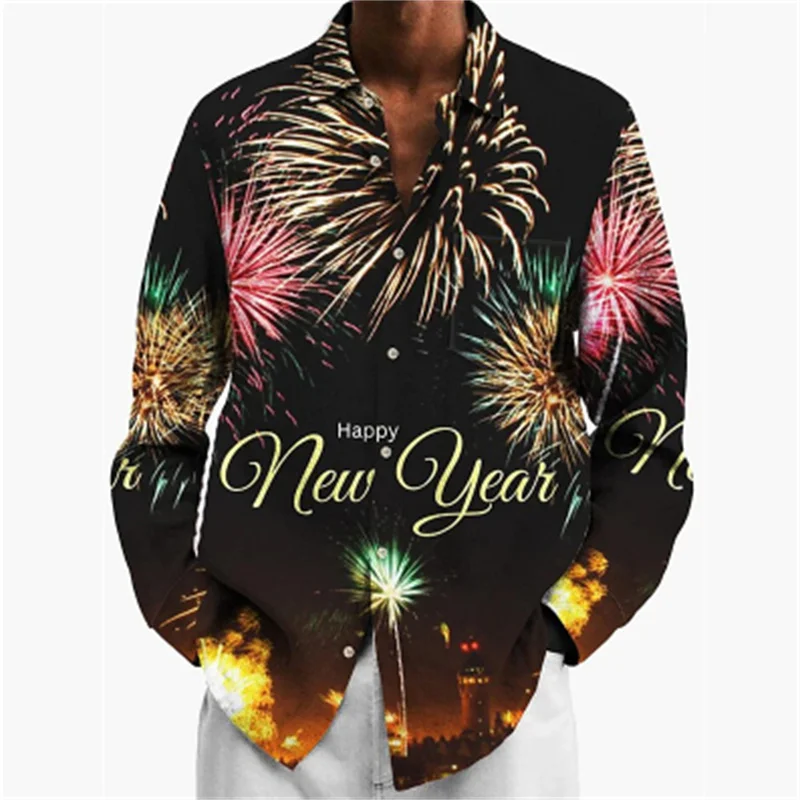 2023 New Fun Christmas Themed 3D Printed Men\'s Shirts Casual Long Sleeve Streetwear Tops Unisex Holiday Party Hawaiian Shirts