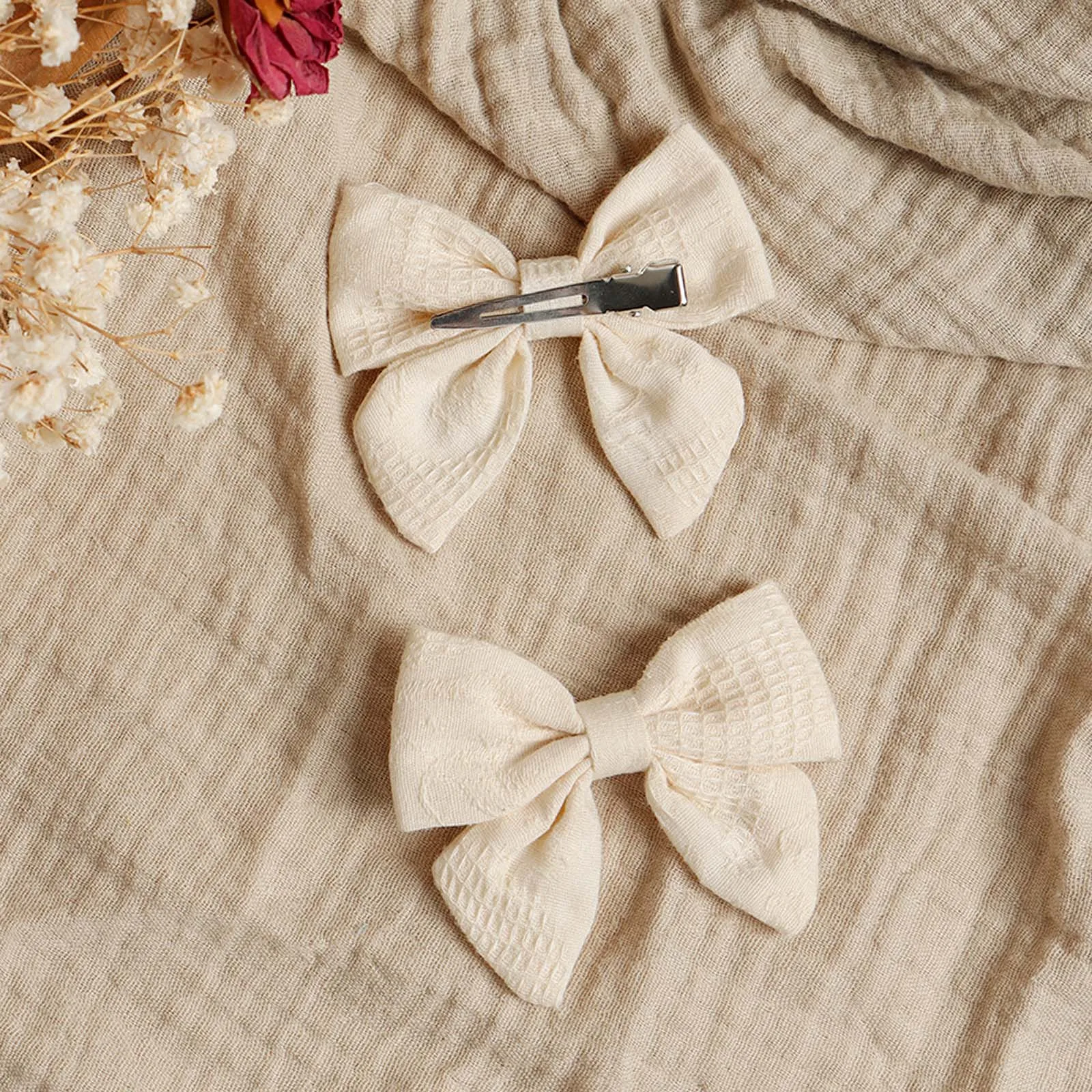 2pcs Baby Beige Plaid Embroidery Swallowtail Bow Hair Clip Different Styles Wafer For Girl Kids Cute Bang Decor Hair Accessories