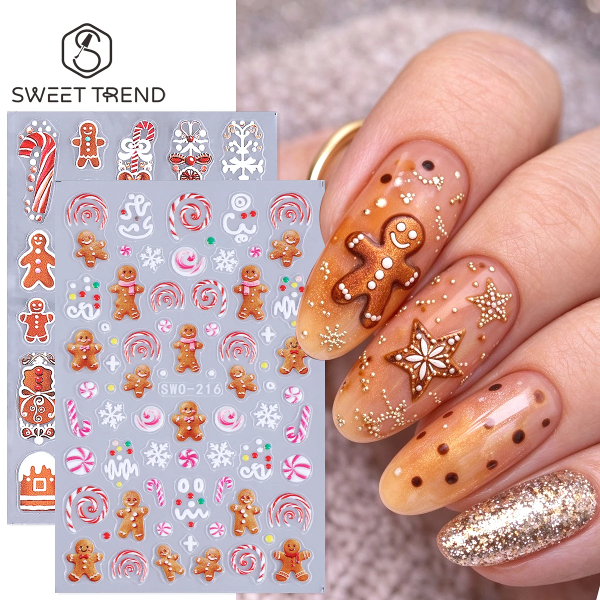 2pcs Cartoon Gingerbread Man Matte Nail Stickers Candy Lollipop Snowflakes Xmas House Christmas Sweet Winter DIY Manicure Decals