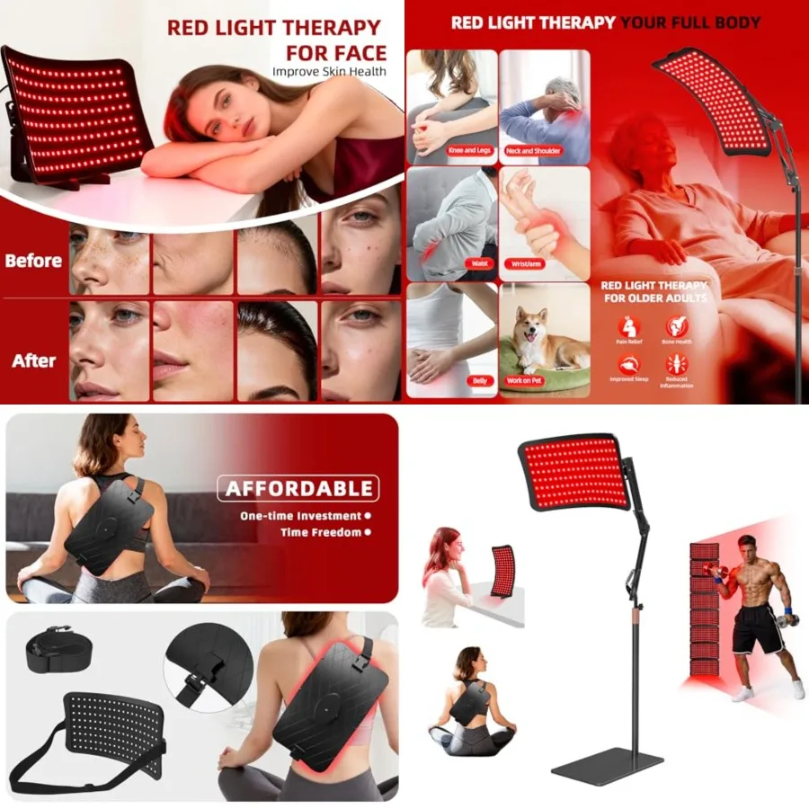 

Red Light Therapy for Face and Body, 4-in-1 Red Infrared Light Therapy lamp with 660nm Visible Red Light and 850nm Invisible In